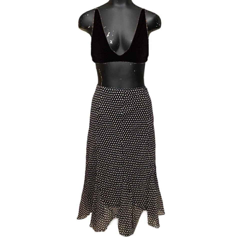 Anne Klein Silk Black and All-Over Print Midi Maxi Skirt Size 12 - Picture 2 of 6